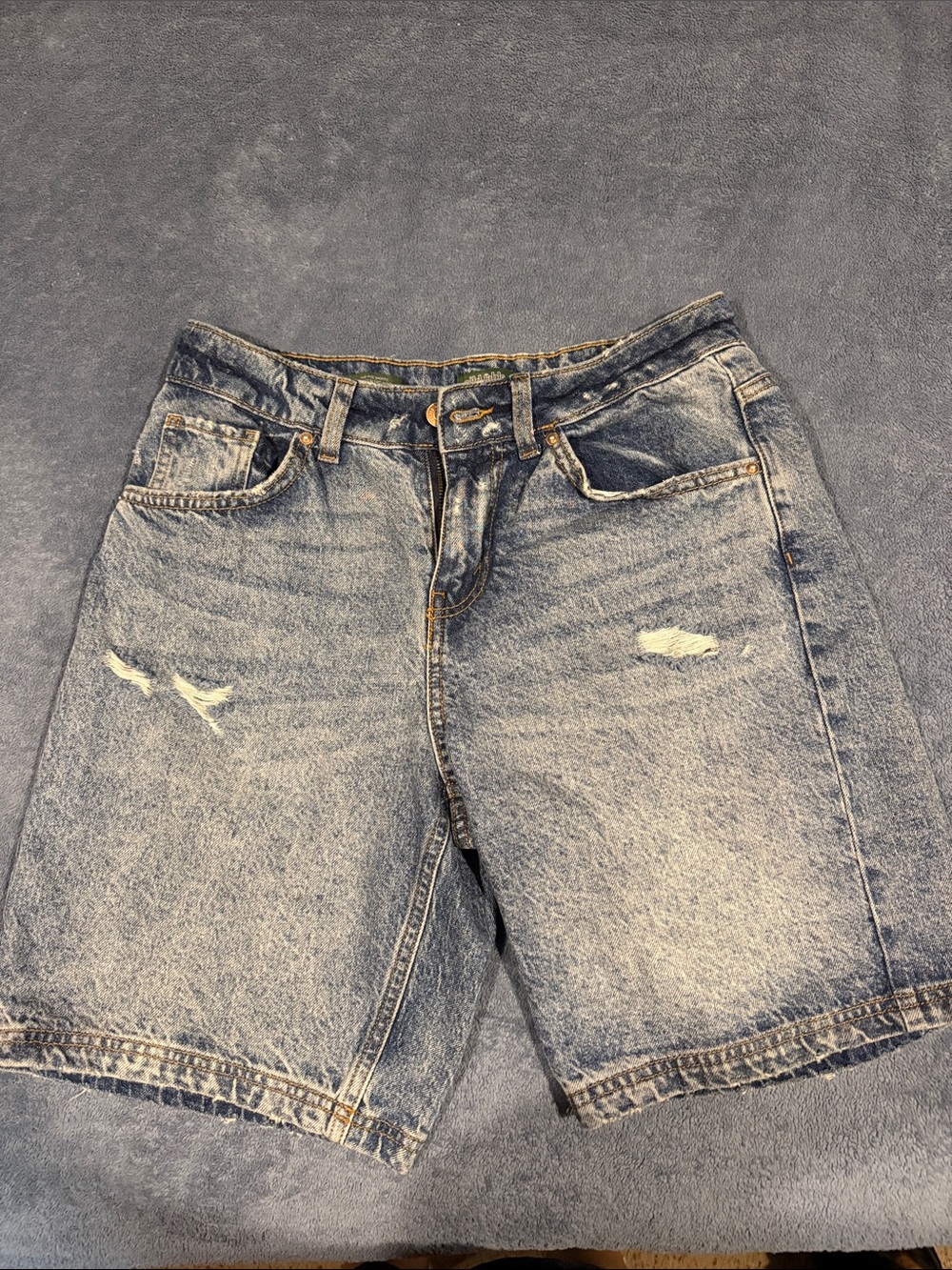 Classic Mid rise Light Wash Distressed Denim Shorts